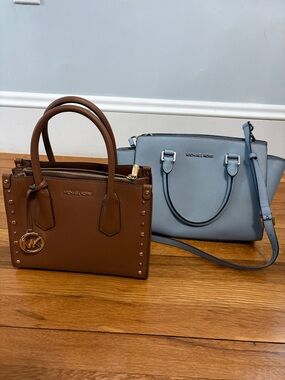 Michael Kors Brown & Light Blue purses both 2 included crossbody satchel bag set